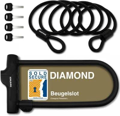 Productafbeelding van Beugelslot fiets met kabel 170 cm - Massief staal - Met houder
