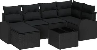 Obrázok produktu pre vidaXL Sedacia súprava s vankúšmi s úložným priestorom 7 ks Čierna Poly-rattan
