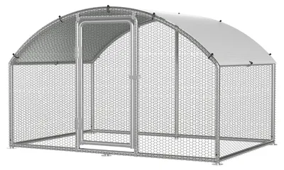 Obrázek produktu pro Kurník Peviasot s voliérou, rozměry 3 x 2 x 2 metry, plocha 6 m², oblouková střecha, konstrukce z pozinkované oceli o tloušťce 25 mm, oplocení z PVC drátěného pletiva a bílá ochranná plachta z polyetylénu