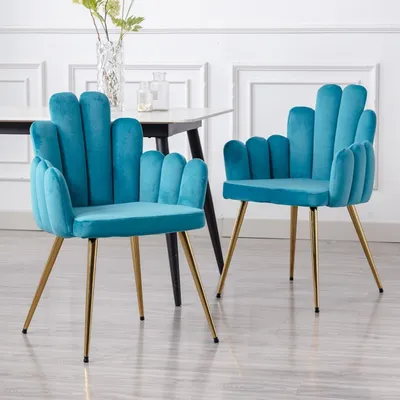 Image de Fauteuil en velours - Assise en velours - Fauteuil d'accent - Chaise de cuisine - Fauteuil - Lot de 2