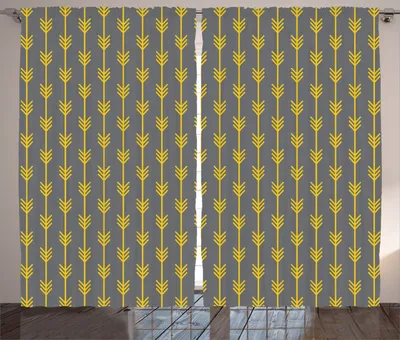 Produktbild von ABAKUHAUS Pfeil Rustikaler Gardine, Retro-Design-Kunst-Muster, Schlafzimmer Kräuselband Vorhang mit Schlaufen und Haken, 280 x 225 cm, Graues Gelb