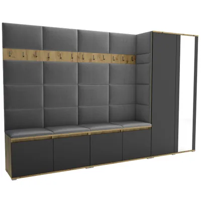 Produktbild von Garderobe LUTON 5 ARTISAN - BLACK 33– Farbe: schwarz, moderner Schrank 40x290x186 cm, funktionale Lösung für den Flur, Garderobeschrank, Flurmöbel
