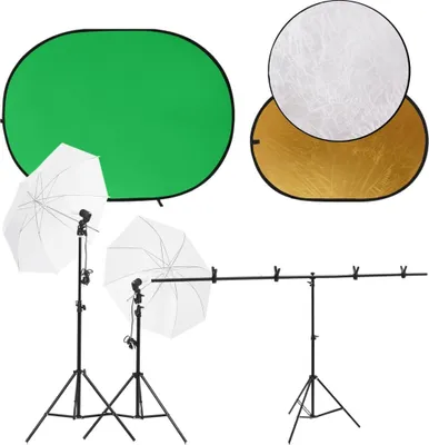 Produktbild von "SALE 2026"Fotostudio-Set - elegantes Design - mit Leuchten, Hintergrund und Reflektor NEU339980 - Lampenstative