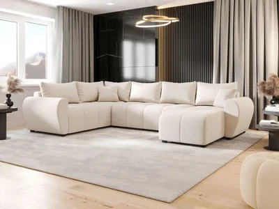 Image de CANAPE MOLISA U PLUS Cosmic 10 Beige avec fonction sommeil Canapé en U avec coffre de rangement Canapé salon Canapé-lit Coffre de rangement Canapé-lit