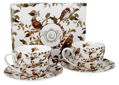 Produktbild von 2er-Set Tassen 280 ml mit Untertassen, BIRDIES, New Bone China Porzellan