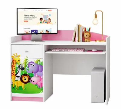 Image de Bureau d'ordinateur pour enfants rose | Bureau d'écolier aux couleurs pastel | Bureau compact avec tiroir pour clavier, idéal pour la chambre d'une petite fille