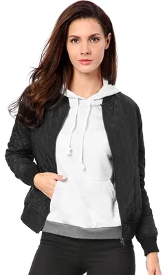 Productafbeelding van Allegra K Damen Lange Mouwen Gesteppte Jas met Rits, Bomberjas, Casual