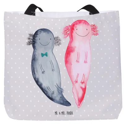 Produktbild von Mr. & Mrs. Panda Tote Bag Axolotl Freundin - Grau Pastell - Geschenk, Reisetasche, Einkaufstasche, Lurch, Laptoptasche, Liebe, Valentinstag, Stoffbeutel, Beutel