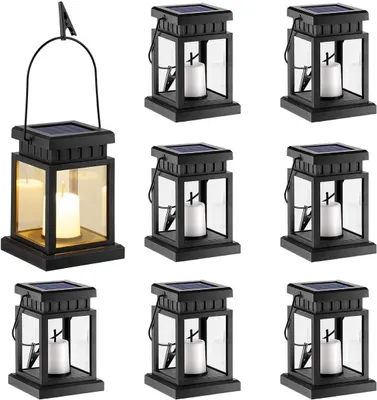 Zdjęcie produktu dla GIGALUMI, lampy solarne wiszące do użytku zewnętrznego, zestaw 8 sztuk, imitujące płomień świecy, idealne do dekoracji ogrodu, tarasu, trawnika, patio, parasola, namiotu, balkonu – światło ciepłej bieli