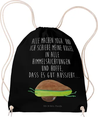 Produktbild von Mr. & Mrs. Panda Turnbeutel Avocado Yoga - Schwarz - Geschenk, sporttasche klein, wander rucksack, Beutel, Kleiner, Unsportlich, Bauch, Hilfe, leichter, baumwolle, Humor