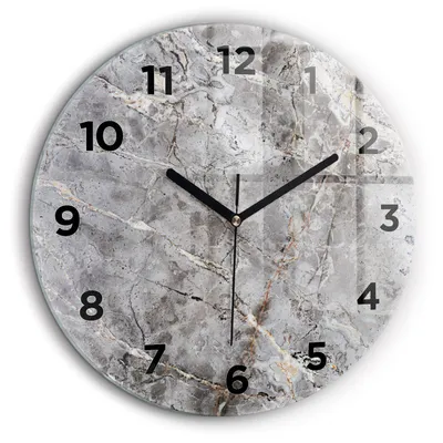 Produktbild von Wallfluent Große Wanduhr – Stilles Quarzuhrwerk - Uhr Dekoration Wohnzimmer Schlafzimmer Küche - Zifferblatt - schwarze Zeiger - 60 cm - Grauer Granitmarmor