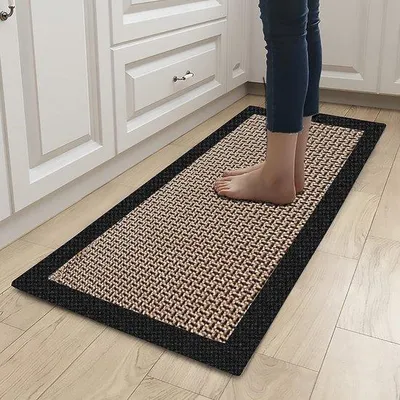 Zdjęcie produktu dla Unyqoos® Mata kuchenna 50x120 cm – nadaje się do prania i jest antypoślizgowa, wykonana z bawełny i lnu, kolor czarny, mata kuchenna do zlewu i do przedpokoju, 1 sztuka