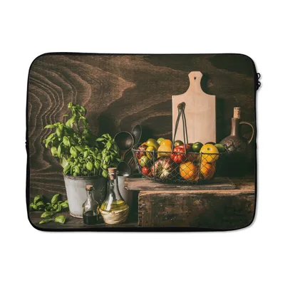 Produktbild von MuchoWow® Laptop Hülle 17 Zoll Laptoptasche Gemüse - Kräuter - Rustikal - Stilleben - Basilikum - Zipper - Schutzabdeckung