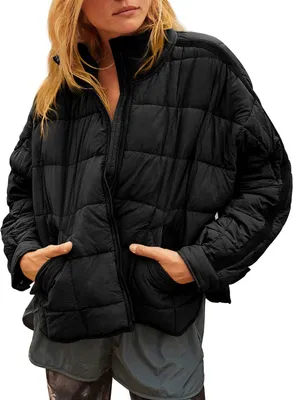 Produktbild von ASKSA Damen Lightweight Steppjacke Warme Winterjacke mit Reissverschluss Casual Outdoorjacke, Schwarz, S