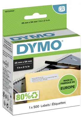 Obrázok produktu pre DYMO LW pre spiatočnú adresu, biely papier, 25 mm x 54 mm, Biela, Samolepiaci štítok, Papája, Permanentný, Obdĺžnik, LabelWriter