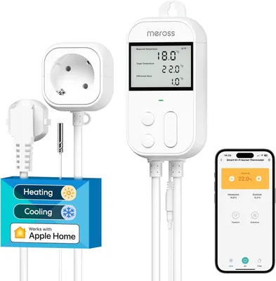 Produktbild von Intelligenter Thermostat-Steckdosenadapter für Heizung und Kühlung, WLAN-Temperaturregler, kompatibel mit HomeKit, Alexa und Google Home