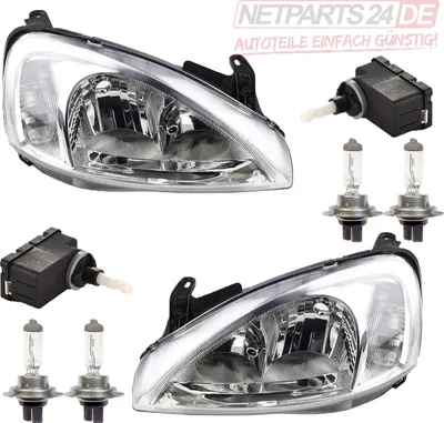 Produktbild von Scheinwerfer Set Halogen passend für Opel Corsa C -03 mit LWR 2x H7 System Valeo 1216000 09196231 1207525 09114334 1216093 09196232 Johns