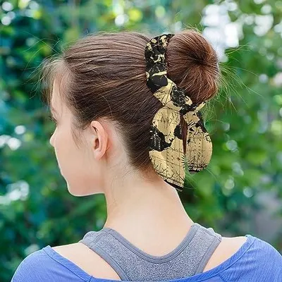 Produktbild von 6 Haargummis mit lustigem Retro-Weltkarten- und Fahrradmotiv, Haarschal mit Schleife, elastische Pferdeschwanzhalter für Frauen, Teenager und Mädchen
