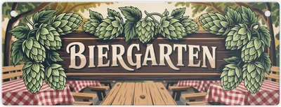 Produktbild von Biergarten Rustikale Biergartenszene Metallschild