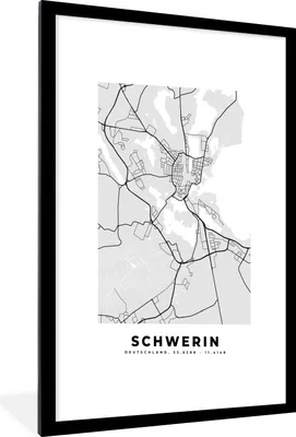 Produktbild von MuchoWow® Gerahmtes Poster Deutschland - Karte - Schwerin - Stadtplan 60x90 cm - Poster mit Schwarzem Bilderrahmen Wandposter Rahmen Foto Bilder - Dekoration - Wandposter Wohnzimmer - Hochwertig