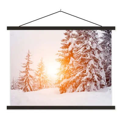 Produktbild von MuchoWow® Textilposter Sonne - Bäume - Schnee 120x90 cm mit schwarzem Rahmen - Aufhänger für Poster