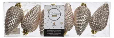 Immagine prodotto di Kaemingk Set 6 Pigne Decorative Natale Plastica Infrangibile Glitter Perla 4,5x8 Cm