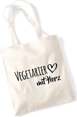 Produktbild von Huuraa Jutebeutel Vegetarier mit Herz 10 Liter Natural Baumwolle Tasche Geschenkidee