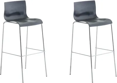 Produktbild von 2er Set Barhocker HLO-CP20 Kunststoff 4-Fuß Gestell chrom  grau