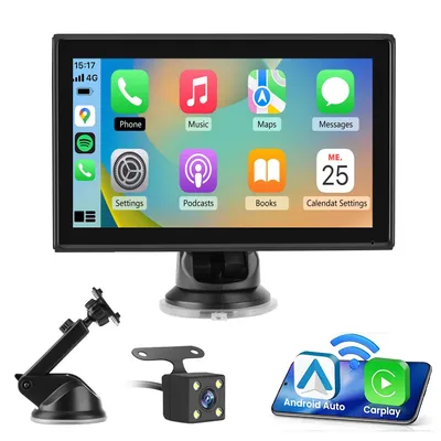 Image de Autoradio portable Junsun 7 pouces avec CarPlay/Android Auto sans fil et filaire, caméra de recul incluse