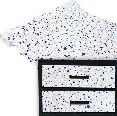 Produktbild von Klebefolie Möbel 67x100 cm - Terrazzo Blau - Möbelfolie selbstklebend in Deko-Stil - Folie für Möbel zur Renovierung von Türen, Schränken und Regalen - Möbelfolie dekorativ und pflegeleicht