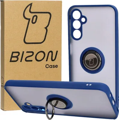 Produktbild von Bizon Case Hybrid Ring Fingerringhülle für Galaxy M14 5G, Rauch mit marineblauem Rahmen