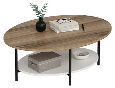 Produktbild von Dmora Couchtisch Subiaco 90x60x36h cm, Braun Eiche, Oval, Tischplatte aus edelholzbeschichtetem Holz