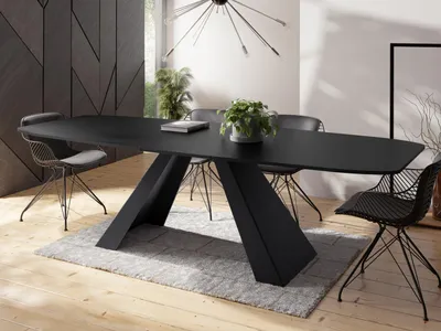 Produktbild von Esstisch Monte im Modern Stil, Rechteckiger Tisch - Ausziehbar von 180 cm bis 220 cm, Pulverbeschichtete Schwarze Metallbeine - 180 x 90 cm - Schwarz