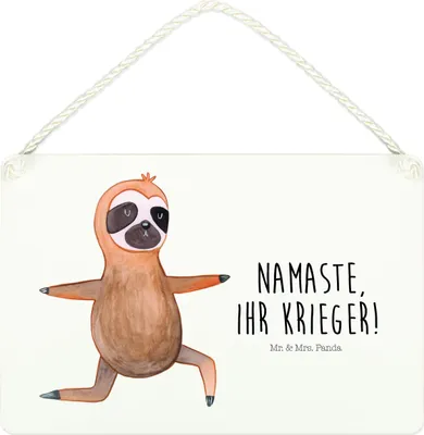 Produktbild von Mr. & Mrs. Panda Schild Faultier Yoga DIN A4 - Weiß - Geschenk, Namaste, Wandbild Holz, holzbild, Wandschild, Türschild, Yogaübungen, Holzschild
