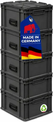 Produktbild von SuperSparSet 5x Eurobox NextGen Portable  Germany | HxBxT 33,5x30x40cm | 30 Liter | Schwarz | Eurobehälter, Transportbox, Transportbehälter, Stapelbehälter