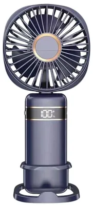 Produktbild von Tragbarer Mini-Ventilator mit 5 Geschwindigkeitsstufen, Digitalanzeige, USB-aufladbar, mit Standfuß für drinnen, Büro, draußen, Zuhause und Reisen