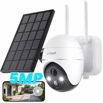 Produktbild von ieGeek 5MP Überwachungskamera Aussen Akku mit Solarpanel 30M Farbnachtsicht Solar WLAN Kamera Outdoor mit 2,4 WiFi KI-Erkennung 2-Wege-Audio