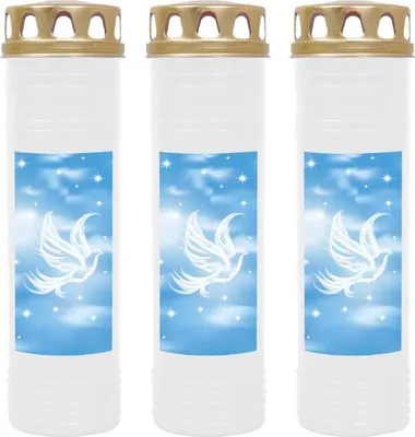 Image de Bougie funéraire - Pack de 3 - Blanc 170h ( couvercle or ) - Colombe