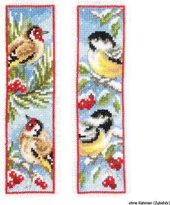 Produktbild von Vervaco Lesezeichen-Set "Vögel im Winter", Kreuzstich-Set, 2 Stück.