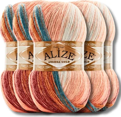 Produktbild von Alize 5x 100g Angora Gold Batik Wolle mit Farbverlauf, Häkeln, Stricken (8023)