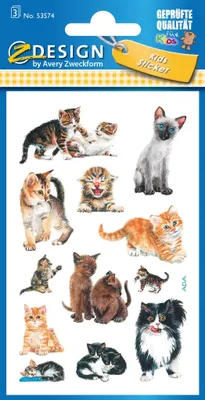 Image de Avery Zweckform® 53574 Z-Design 53574, Autocollants pour enfants, Bébés chats, 3 feuilles/36 autocollants