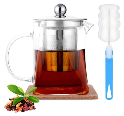 Produktbild von Teekanne aus Glas, 550 ml mit abnehmbarem Edelstahlsieb und Untersetzer
