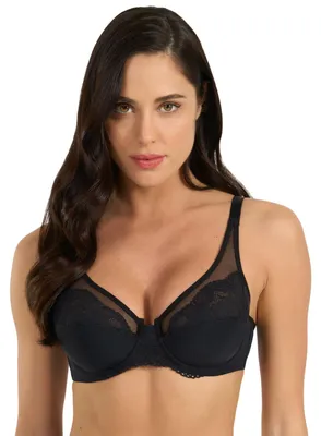 Produktbild von Spiman Damen Bügel-BH aus leichtem Mikrofaser mit Spitzeinsätzen, Schwarz, Gr. 80D