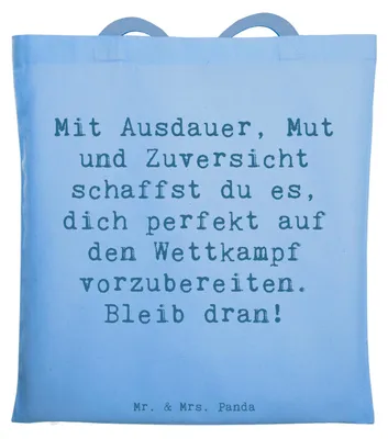 Produktbild von Mr. & Mrs. Panda Tote Bag Spruch Wettkampfvorbereitung meistern - Sky Blue - Geschenk, Laptoptasche, Radfahren, Schultasche, Zuversicht, Mut, Durchhaltevermögen, Trost
