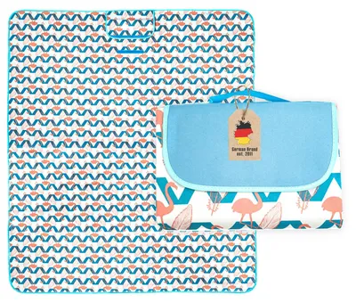 Immagine prodotto di Intirilife Coperta da picnic pieghevole con disegno fenicotteri impermeabile - Aperta 199 x 190 cm - Piegata 31,5 x 21 x 4,5 cm - Coperta da esterno Coperta da spiaggia per campeggio Escursionismo Giardino Parco da trasportare