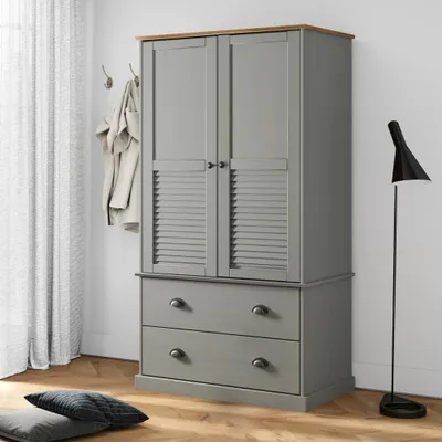 Produktbild von vidaXL Kleiderschrank VIGO Grau 90x55x176 cm Massivholz Kiefer - Kleiderschrank - Kleiderschränke - Schrank - Holzschrank