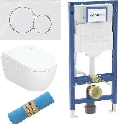 Produktbild von BADfabrik24 Geberit Duofix Element für Wand-WC, 112 cm, mit Sigma UP-Spülkasten 12 cm+ AquaClean Alba WC-Komplettanlage Wand-WC: WC-Keramik: weiß / KeraTect, Designabdeckung: weiß+Sigma01 Betätigungsplatte für 2-Mengenspülung weiß+Mikrofasertuch