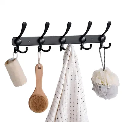 Produktbild von Garderobenleiste Edelstahl mit 15 Haken, Wandgarderobe Schwarz Matt, Handtuchhalter für Bad & Küche, 40cm, Wandmontage, Rostfrei
