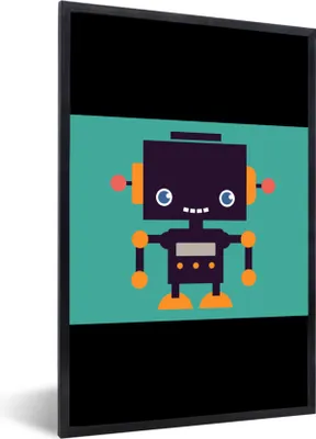Produktbild von MuchoWow® Gerahmtes Poster Roboter - Gesicht - Antenne - Blau - Jungen 80x60 cm - Poster mit Schwarzem Bilderrahmen Wandposter Rahmen Foto Bilder - Schwarzem - Mit Gestell