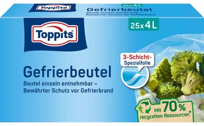 Zdjęcie produktu dla TOPPITS 4008871208071 Woreczki do zamrażania TOPPITS, 25 x 4 litry, 250 x 340 mm